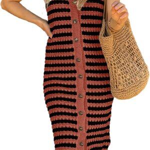 Women's Sleeveless Acrylic V-Neck Striped Dress Casual Office Party